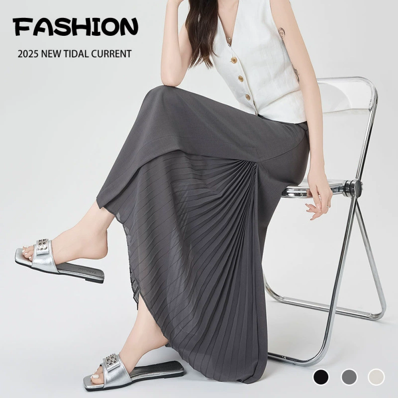 Реальный снимок ~ шифоновая юбка-костюм для женщин со складками и утягивающей длинной юбкой А-силуэта с высокой талией для маленьких людей