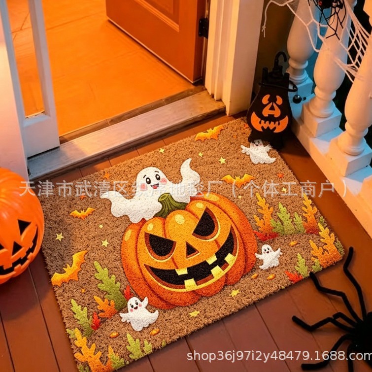 New Temu Halloween Decorative Doormat for Outdoor Entrance Shoe Changing Area, Imitation Coconut Palm Fiber Loop Mat, can be shipped on behalf of others