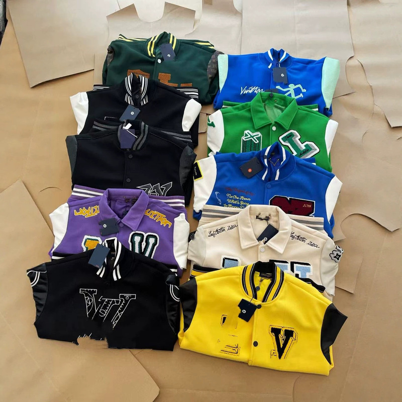 Cross-Border Authentic Version Autumn New L Donkey Logo Heavy-Duty Letter Embroidery Loose Baseball Jacket with Leather Patchwork Cross-Border Authentic Version Autumn New L Donkey Logo Heavy-Duty Letter Embroidery Loose Baseball Jacket with Leather Patchwork