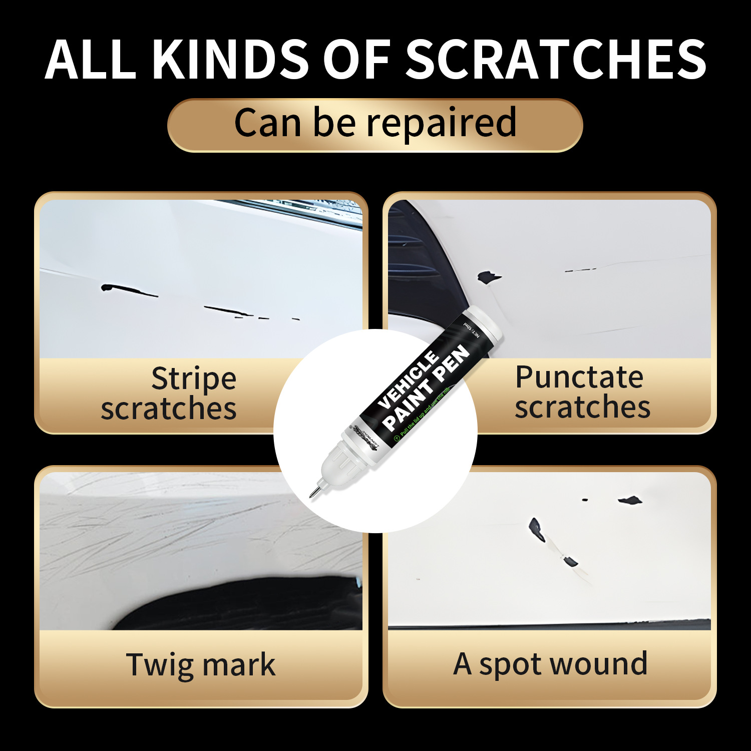 Cross-Border Car Paint Repair Pen Pearl White Scratch Repair Pen Black Scratch Removal Car Spray Paint Silver Touch-Up Pen