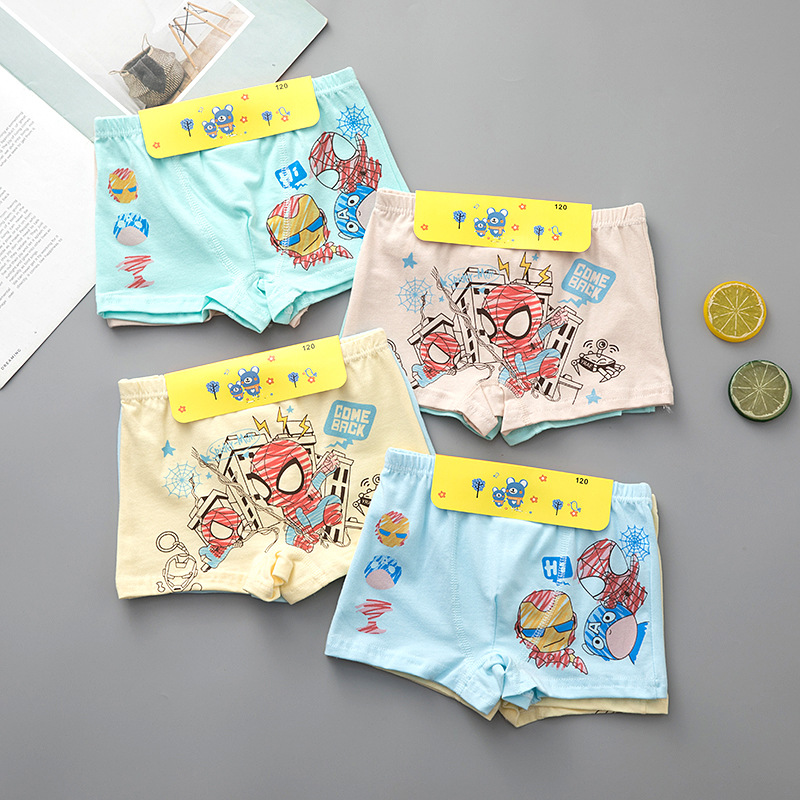 Children's Summer Underpants Pure Cotton Non-Scratch Four-Corner Straight Edge Cartoon Short Pants for Boys (Middle and Large Size)
