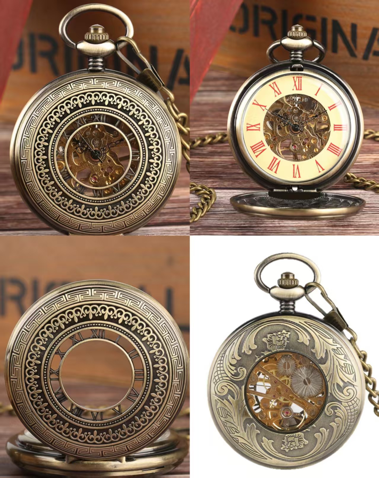 メタルホワイトポリッシュダブルオープンカバー機械式懐中時計レトロ光沢のある学生ギフト記念懐中時計