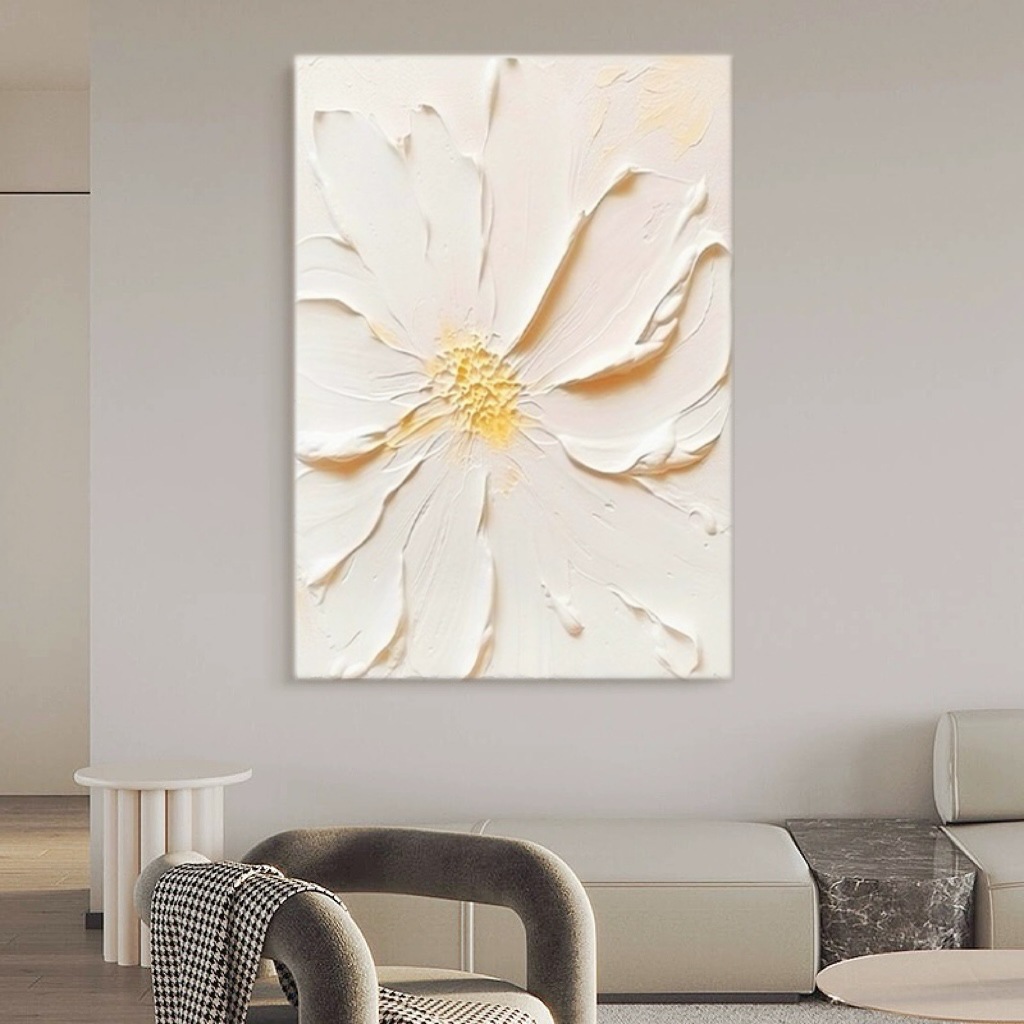 Cream Style Thick Texture Flower Hand-Painted Oil Painting Normcore Living Room Decoration Hanging Painting Entrance Hanging Painting Pure Hand-Painted
