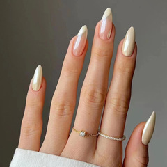 Glamorous Aurora Almond Yellow Nail Art False Nails for Women, Fashionable Wearable Nail Stickers with Ripple Design