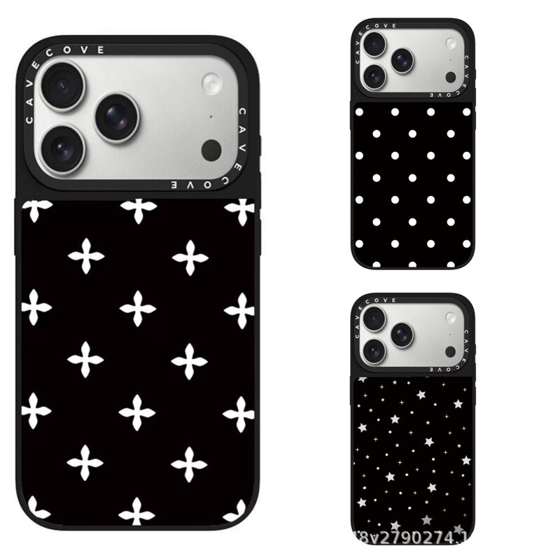 Simple black and white polka dot white cross pattern MagSafe magnetic case suitable for Apple 17 Pro Max phone case 16/15 trendy