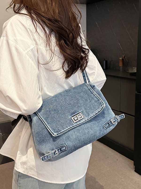 Bolso Tote de mezclilla de gran capacidad literaria y artística para estudiantes de secundaria retro de la universidad y la escuela secundaria