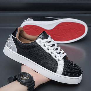 European Station Red Bottom Men's Casual Rivet Sneakers Personalized Fashion Hot Drilling Spirit Men's Trendy Men's Shoes