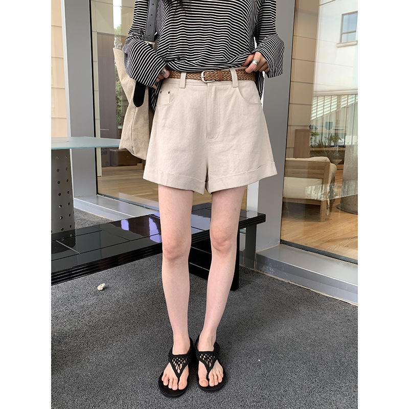 MMC Linen Rolled Hem Wide-Leg Shorts 2026 Summer Korean Version Simple High-Waisted Slimming Casual Three-Quarter Pants 62X22138