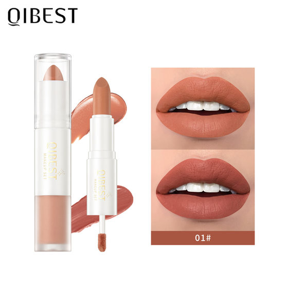 QIBEST double-headed velvet white lipstick is not easy to fade matte non-stick cup durable natural three-dimensional lip glaze cross-border