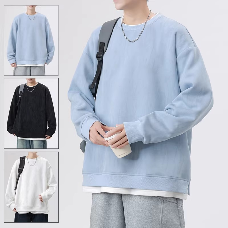 2026 Tie-dye Patchwork Fake Two-piece Sweatshirt for Men, Spring and Autumn, New Couple Style, Round Neck, Hong Kong Style, Long Sleeve, Versatile Solid Color 2026 Tie-dye Patchwork Fake Two-piece Sweatshirt for Men, Spring and Autumn, New Couple Style, Round Neck, Hong Kong Style, Long Sleeve, Versatile Solid Color