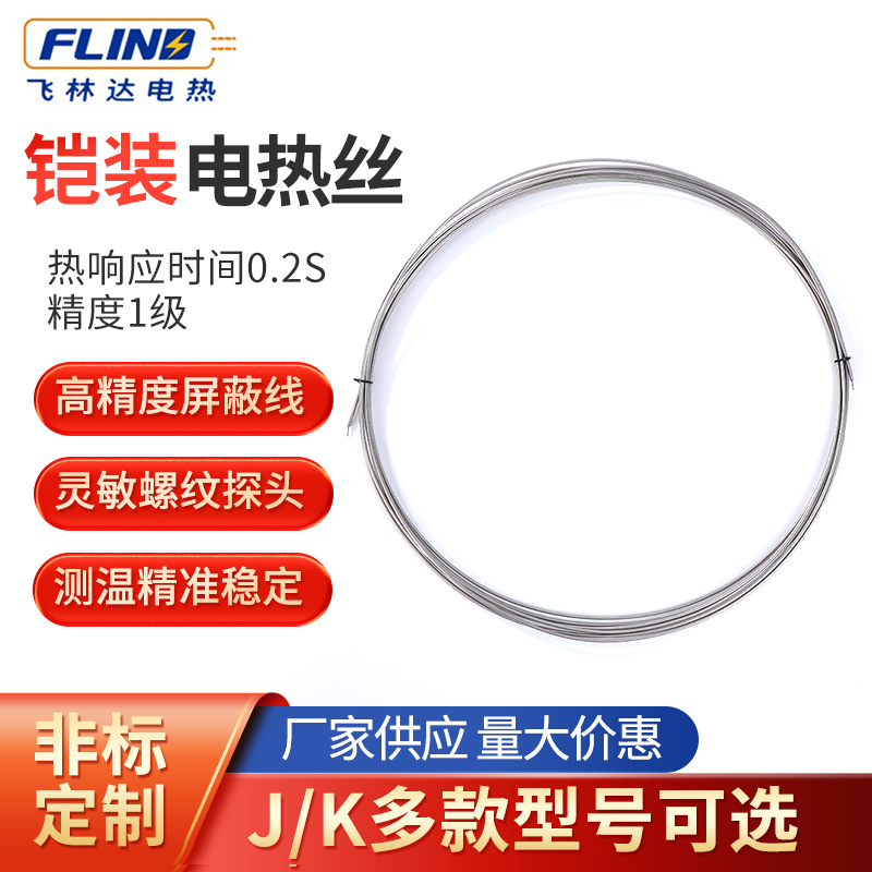 飞林达电热厂家批发铠装电热丝 双头出出线发热丝 米电阻2.4欧
