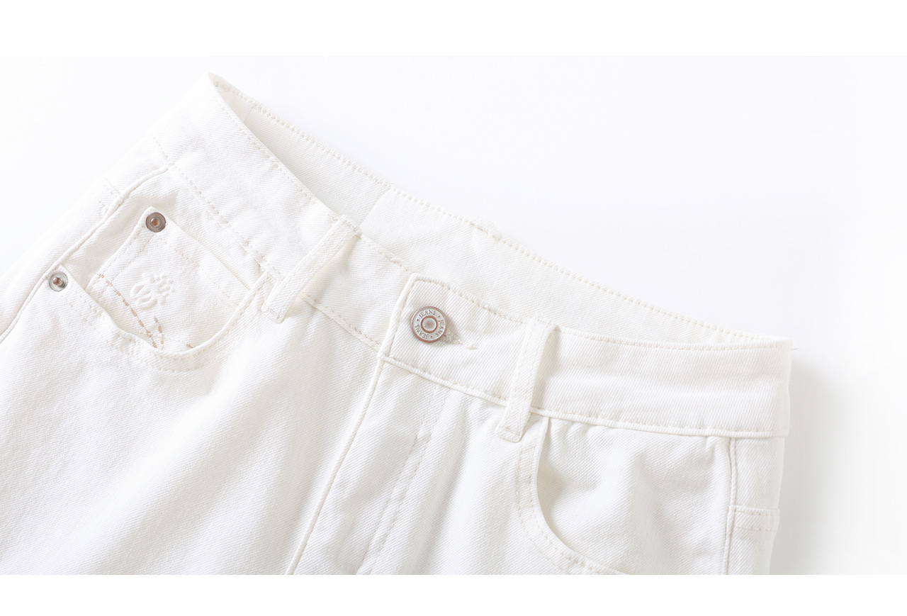 Quần jean nữ cạp cao ống rộng vải lụa cotton co giãn bốn chiều mỏng nhẹ mùa hè — màu trắng chi tiết 26