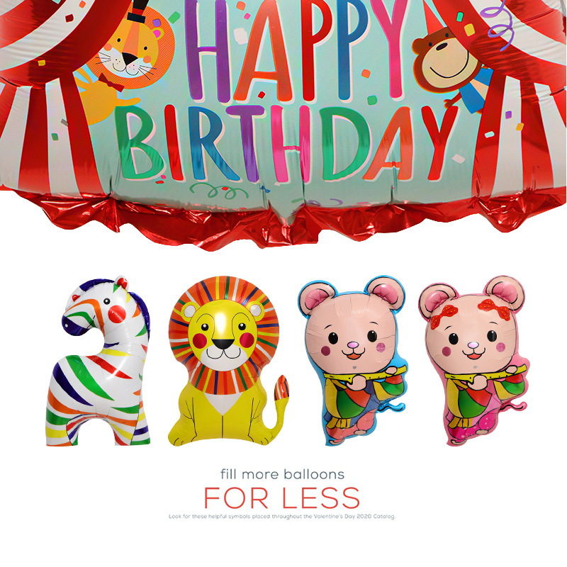 Decoración de fiesta arreglo globo fiesta de cumpleaños decoración globo circo animal forma de dibujos animados película de aluminio globo