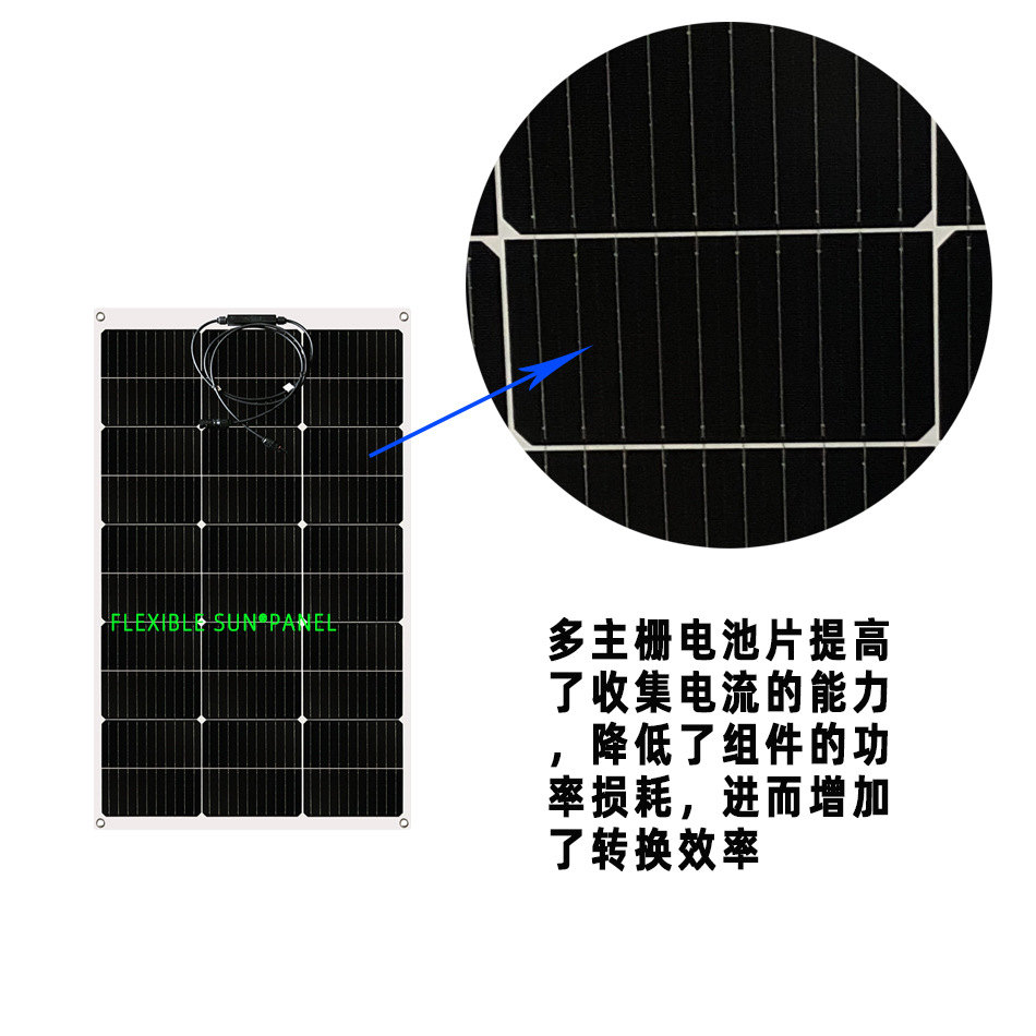 Fabricante ligero semi-flexible panel solar 100W montado en el vehículo panel de generación de energía fotovoltaica panel solar flexible