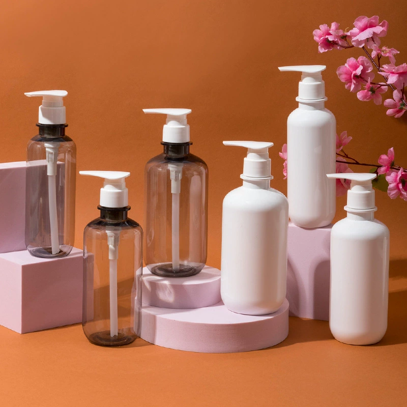 Пятно прессовать головную бутылку насоса 300ml400ml500ml круглое плечо с круглым дном ПЭТ шампунь гель для душа бутылка