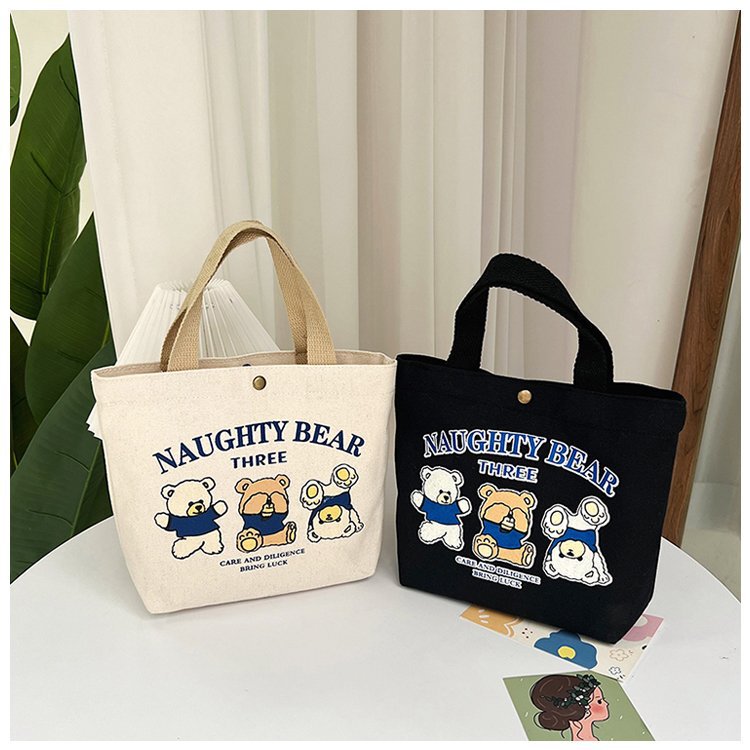 Canvas Lunch Bag 2024 Summer New Large Capacity Student Handbag Meal Bag Handbag Cheap Gift Bag