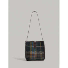 2025秋冬新款复古格子毛呢手提包包女大容单肩斜挎包通勤托特包女