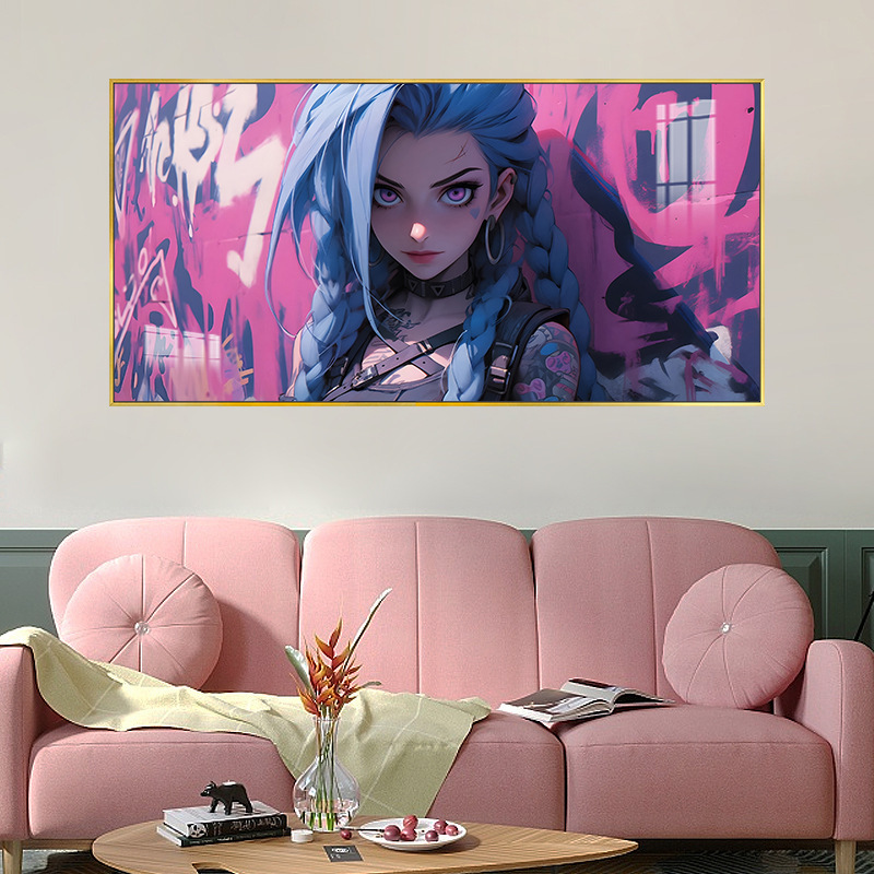 League of Legends Jinx Hanging Painting Beautiful Girl Decorative Painting Internet Cafe E-Sports Room Living Room Bedroom Background Wall Mural League of Legends Jinx Hanging Painting Beautiful Girl Decorative Painting Internet Cafe E-Sports Room Living Room Bedroom Background Wall Mural