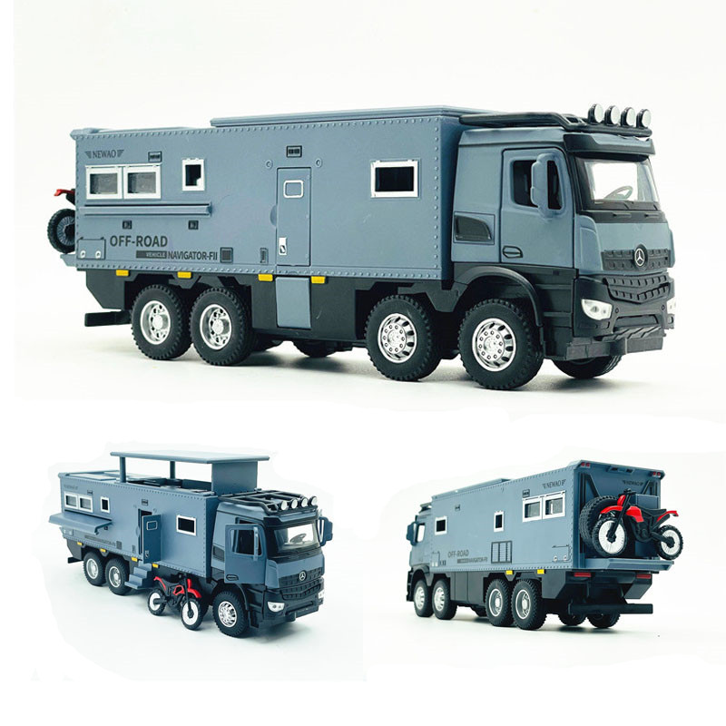 Boxed 1:32 Big Benomadison Alloy Off-Road Camping Style Rv Model Pull Back Sound and Light Toy Truck Truck