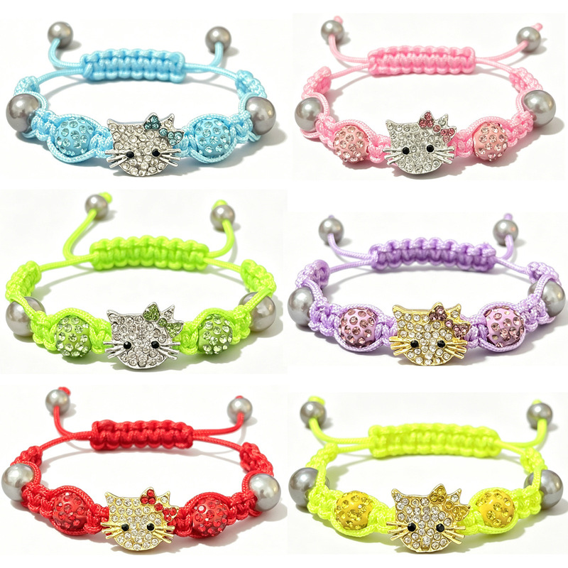 Amazon Cross-Border Hot-Selling Cat Head Full Diamond Ball Braided Shambala Bracelet Handmade Colorful Bracelet Wholesale Amazon Cross-Border Hot-Selling Cat Head Full Diamond Ball Braided Shambala Bracelet Handmade Colorful Bracelet Wholesale