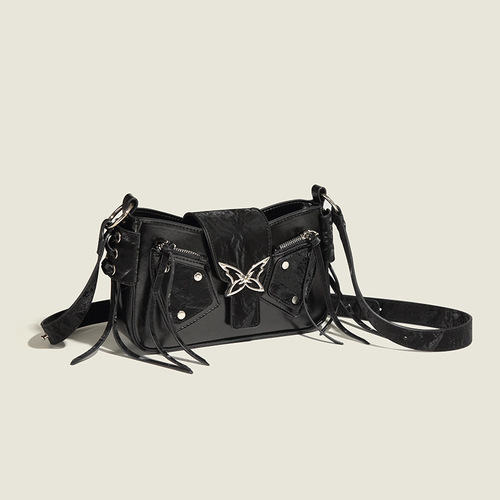 Korean niche motorcycle bow bag for women 2024 new fashion small square bag sweet cool hot girl style single shoulder crossbody bag