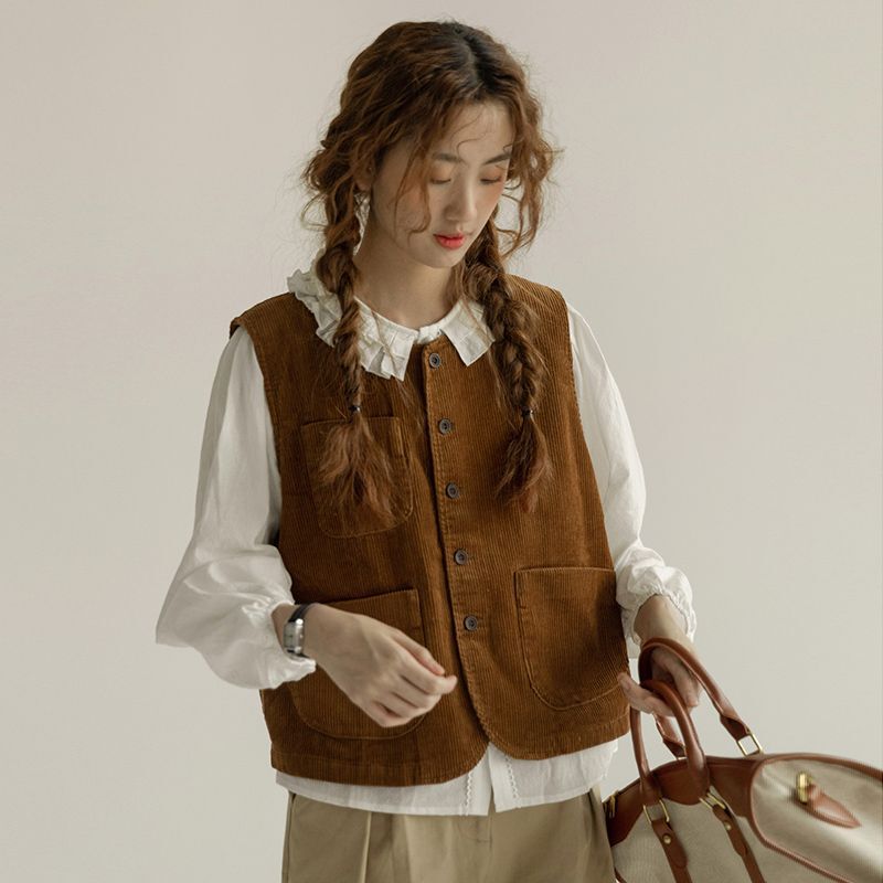French-Style Corduroy Vest for Women 2026 Spring and Autumn New Retro Sleeveless Top Vest Student Outerwear Gilet Jacket