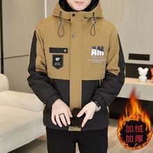 加绒加厚男士外套潮流韩版连帽夹克防风防水冲锋衣春夏工装男棉衣