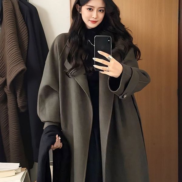 欧美跨境亚马逊呢子大衣女中长款秋冬韩系赫本风气质加厚毛呢外套|undefined