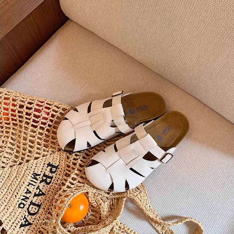 La celebridad de Internet de Su Yinyin tiene el mismo estilo de práctica ~ Sandalias Boken Baotou de ocio hueco, pantuflas de jaula de cerdo para mujer, verano