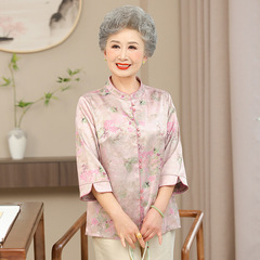 70歳80おばあさんの夏服のシャツの気質のおばあさんの唐服の服の新型の中高年の女性のお母さんの春の服は薄いです。