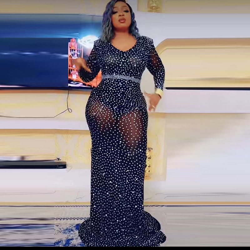 Costume glitter crystal beaded cocktail dress elegant evening gown elegant prom prom evening wear long sleeve commute