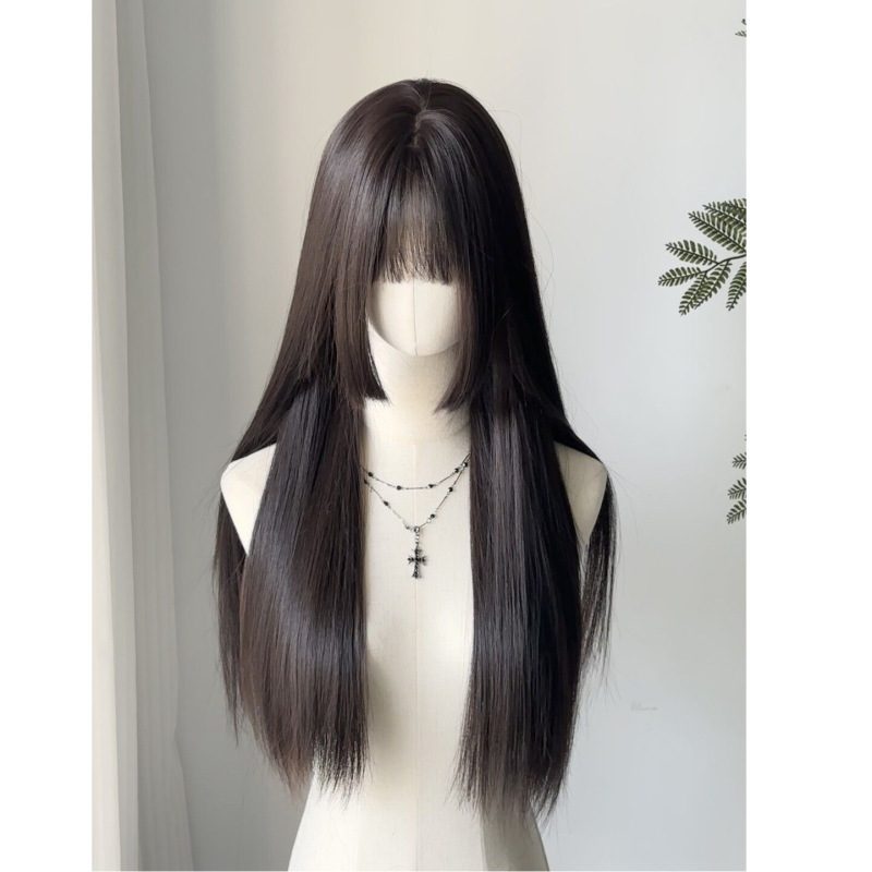 Kony Wig [Princess Cut] No-Net Wig Brown-Black Long Straight Hair Daily Natural Top Hairpiece