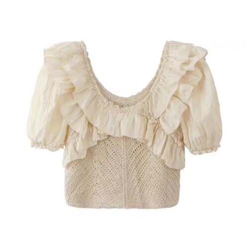 Spring New Fashion Korean Bubble Sleeve Top Chiffon Shirt Ruffled Blouse Women's Design French Niche Shirt Summer 