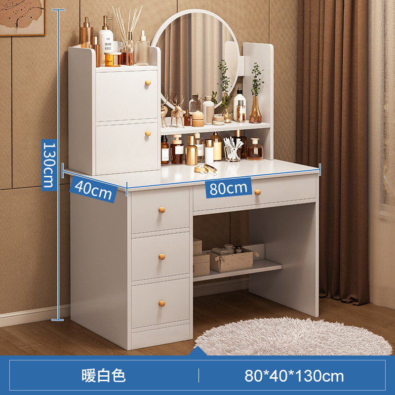 Tocador para dormitorios pequeños, sencillo y moderno, con gabinete de almacenamiento integrado, mini escritorio de maquillaje para apartamentos pequeños.