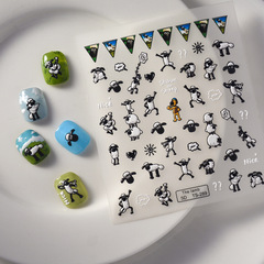 日系動漫黑白小羊5D美甲貼紙動物系列DIY薄韌指甲裝飾貼紙背膠貼