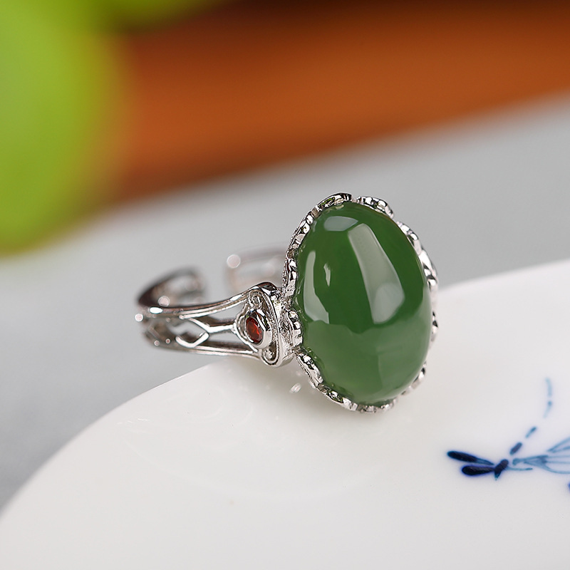 Nhẫn bạc S925 mạ vàng phong cách cổ điển họa tiết Ruyi — Kiểu mạ bạch kim