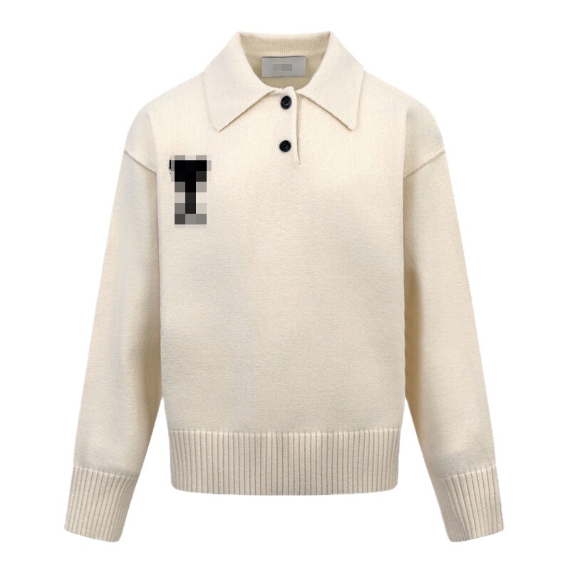 Ami25 Nanyou New Color-Blocking Heart Letter Jacquard Turn-Down Collar Long-Sleeve Polo Knit Sweater Alpaca Wool Unisex Autumn