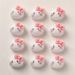 卡通軟萌厚蝴蝶結貓咪頭樹脂植絨貼片DIY手工手機殼髮飾輔料配件