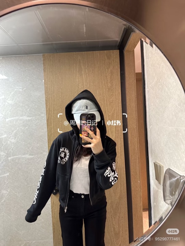 25秋冬新款美式复古梵文马蹄印花辣妹短款潮牌连帽拉链卫衣|undefined
