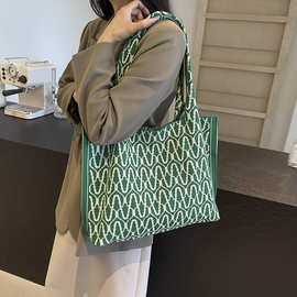 针织包时尚百搭针织托特手提包女大容量新款购物袋单肩包上班族新