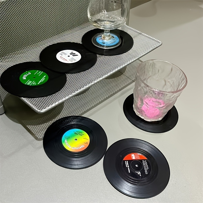 Transfronterizos discos de vinilo retro 2D decoración decoración escena diseño aislante almohadilla de café redonda