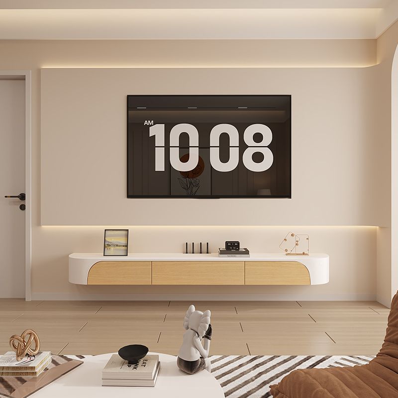 Solid Wood Suspended Tv Cabinet Living Room White Suspended Storage Storage Cabinet Small Apartment Wall-Mounted Hanging Tv Cabinet