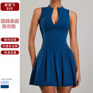 European and American Zipper Naked Fake Two-piece Sports dress Women's Anti-walking Tennis Suit Outdoor Running Fitness Tennis Skirt