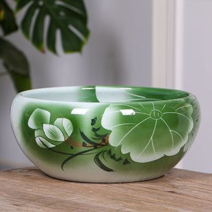 Free Shipping Ceramic Flower Pot Jingdezhen Water Shallow Turtle Tank Hand-painted Goldfish Pot Water Lotus Lotus Home Living Room Minyi