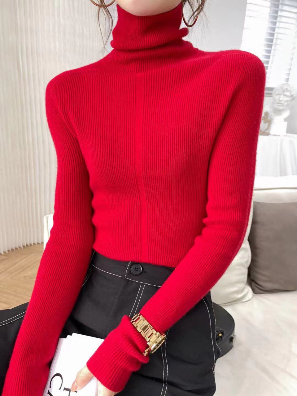 Dui Dui neck wool sweater for women, 100% pure wool base layer, high neck seamless one-piece ready-to-wear, two-wear slim sweater pic 5