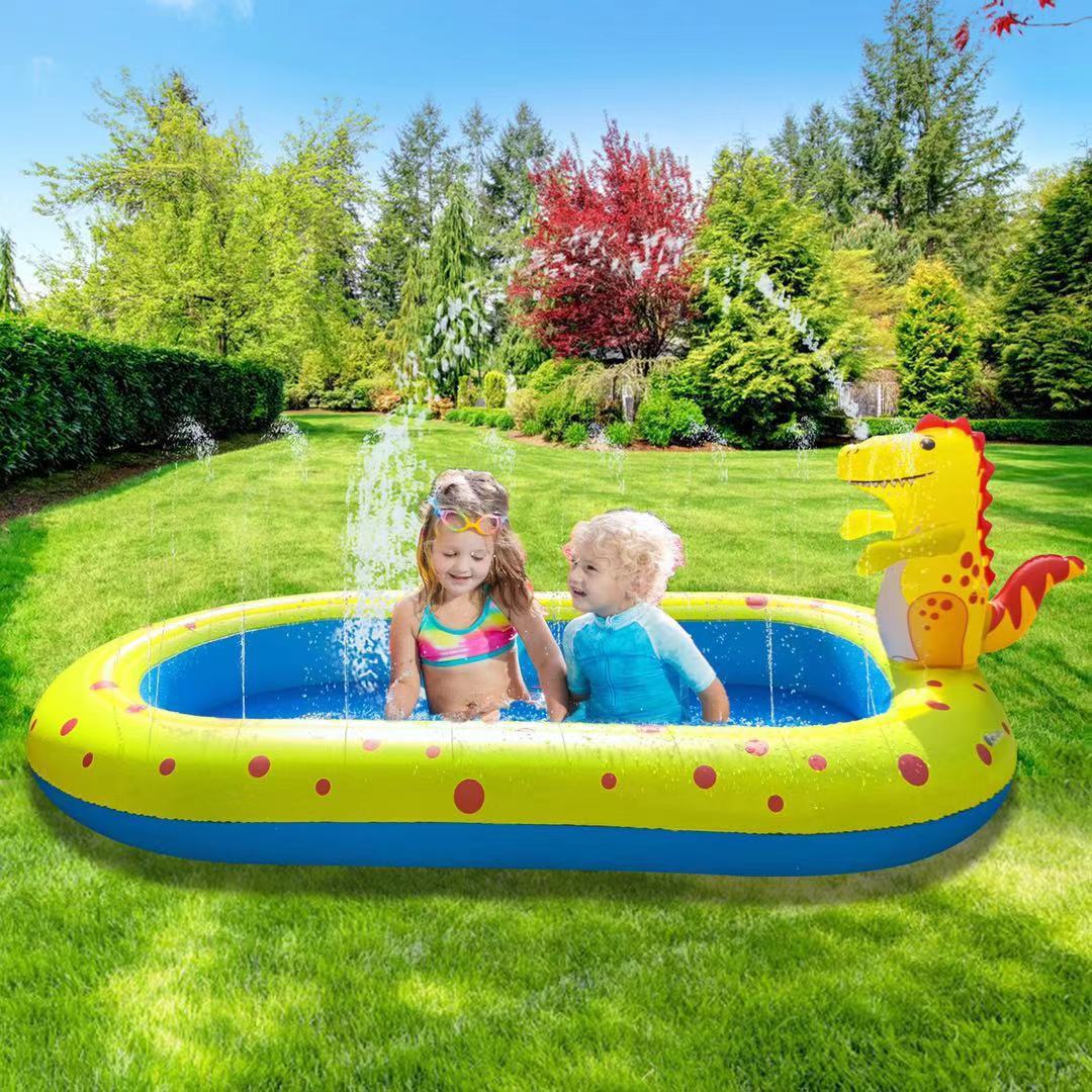 Customized inflatable dinosaur fountain outdoor dolphin sprinkler game mat children play toy frog swimming pool