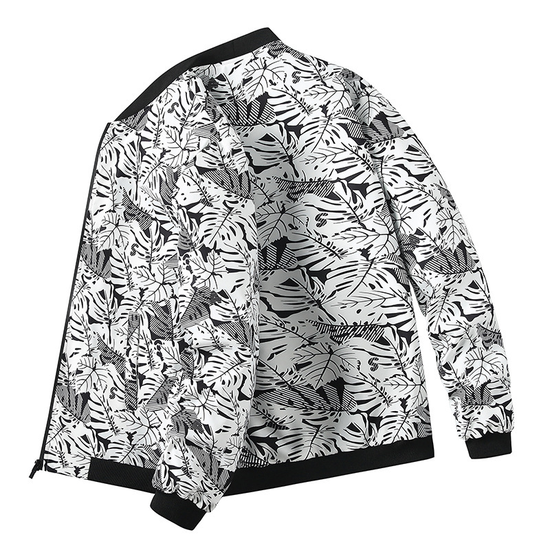 New Cross-Border Men's Jacket for Spring and Autumn, Baseball Collar Coat, Trendy Maple Leaf Long-Sleeve Casual Cardigan, Lightweight Style for Teenagers