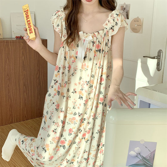 Loose nightgown oversized 300kg pajamas women's summer fat mm Ice Silk thin plus fat increase home clothes New