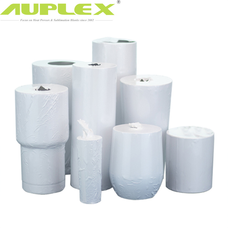 PET材质热升华保温杯奶白色热缩膜耐高温耐机洗logo 图案烫印转印