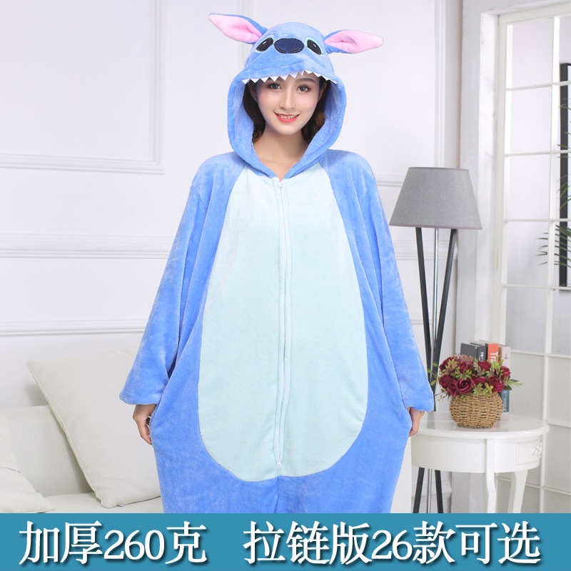 Autumn and winter thickened cartoon one-piece pajamas zipper version cross-border foreign trade supply wholesale men's flannel animal one-piece clothing